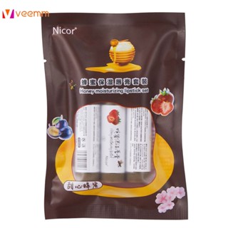 2023 Nicor Moisturizing Lipstick Lip Balm Honey Set สีพลัม veemm