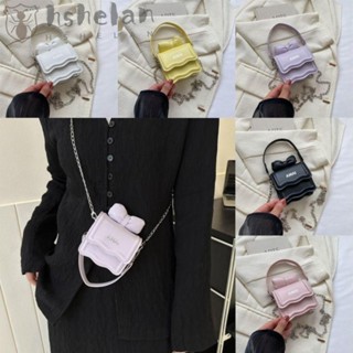 Hshelan กระเป๋าสะพายไหล่ ลายหยัก สีพื้น ทรงสี่เหลี่ยม ขนาดเล็ก สําหรับผู้หญิง