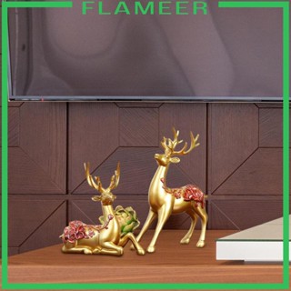 [Flameer] ฟิกเกอร์รูปปั้นกวางเรนเดียร์ แบบตั้งโต๊ะ สําหรับตกแต่งบ้าน ห้องนั่งเล่น 2 ชิ้น