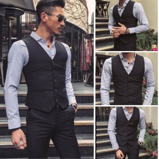 S-6XL เสื้อสูทเจน Suit vest เสื้อสูท เสื้อเบลเซอร์แขนกุดคอวี เสื้อกั๊กสูททักซิโด้ แฟชั่นสำหรับผู้ชาย