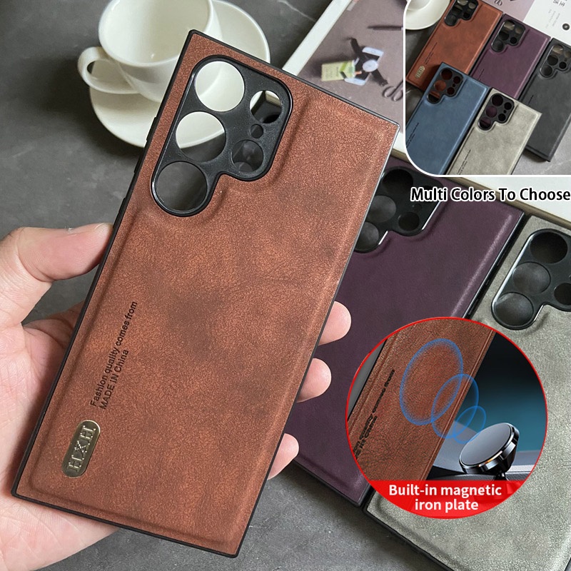 เคสโทรศัพท์มือถือหนังนิ่ม ผิวด้าน ป้องกันเลนส์ ปิดด้านหลัง แบบแม่เหล็ก สําหรับ Samsung Galaxy S21 S22 S23 Plus S 23 Ultra 5G 2023 S23Ultra S23Plus