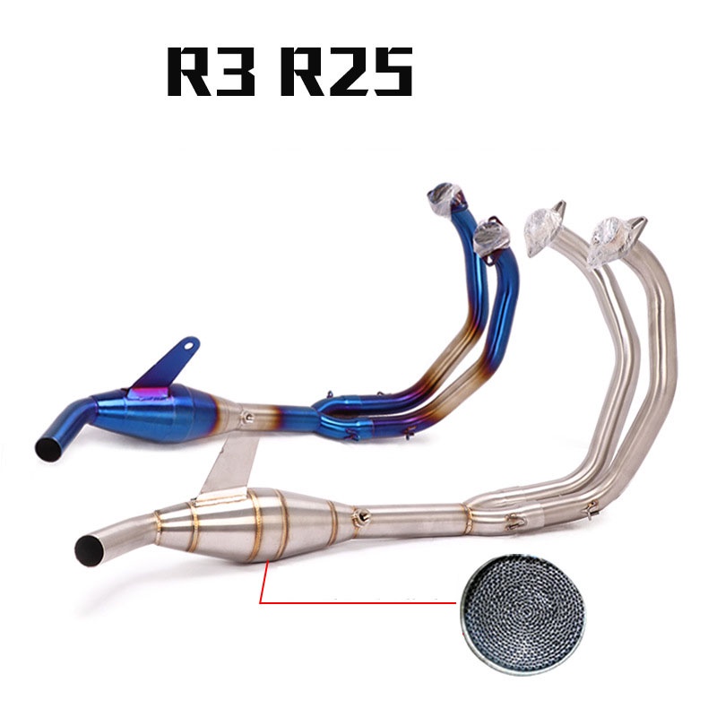 Plug & Play Motorcycle YZF-R25 YZF-R3 MT03 2015-2022 ท่อข้อศอกไอเสียพร้อม Catalyst เชื่อมต่อกับท่อไอ