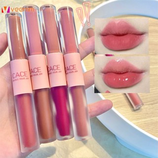 6 สี Cace สนุก Double Head Lip Glaze ไม่ดึงแห้ง Velvet Makeup Matte ลิปสติกสีขาว Lip Gloss เครื่องสำอาง veemm