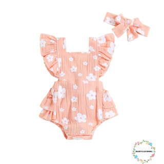 Babyclothes- ชุดรอมเปอร์ลําลอง พิมพ์ลายดอกไม้ พร้อมที่คาดผม แฟชั่นฤดูร้อน สําหรับเด็กผู้หญิง