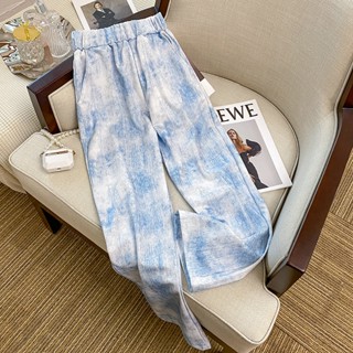 318# tie-dye high-waisted track pants Womens summer thin design sense niche loose straight wide leg pants