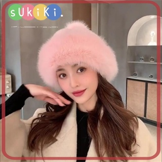 Sukiki หมวกบีนนี่ ขนเฟอร์เทียม ของขวัญฤดูหนาว