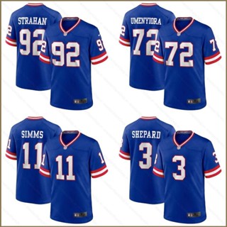 Qy NFL เสื้อยืดลําลอง แขนสั้น คอกลม พิมพ์ลาย New York Giants Game Jersey Umenyiora Strahan Shepard Simms พลัสไซซ์ สําหรับผู้ชาย