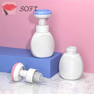 Softness ขวดปั๊มโฟมพลาสติก รูปดอกไม้ สีชมพู สีฟ้า 300 มล. เติมได้ สําหรับทําความสะอาดผิวหน้า เครื่องสําอาง 2 ชิ้น