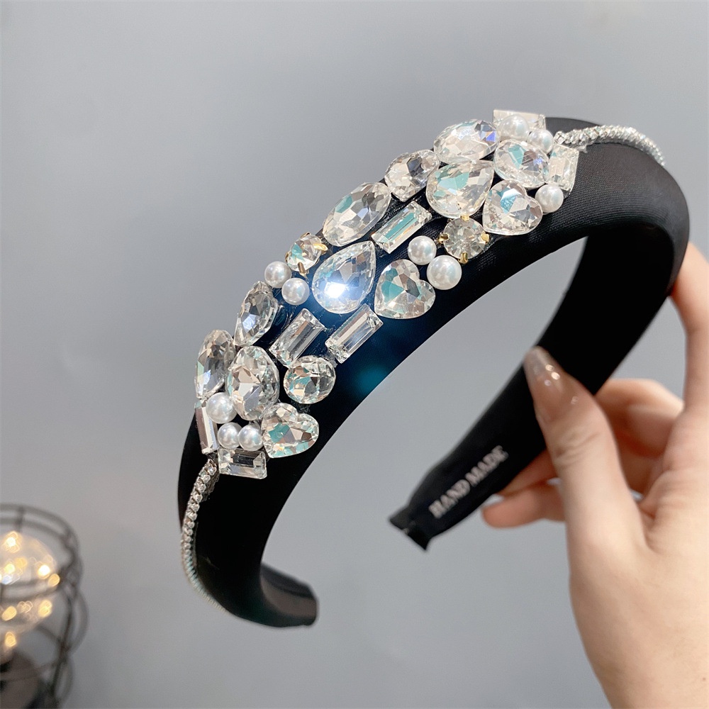 ฟองน้ํา rhinestone ระดับไฮเอนด์เพิ่มความสูงแถบคาดศีรษะปีกกว้างหัวกะโหลก