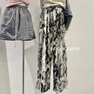 437# Original Fabric Ice Silk Wide Leg Pants Womens Summer High Waist Casual Drape Tie-Dye Pants