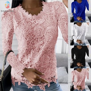 【TRSBX】Women Lace Shirt Lace Ladies Plus Size Shirt Shirts Solid Color Tee Tops