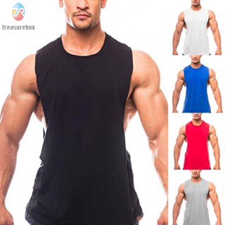 【TRSBX】Men T-Shirts Gym Sleeveless Solid Color Sports Summer Tank Top Workout