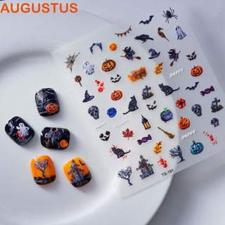 Augustus สติกเกอร์ติดเล็บ รูปฟักทองผี กะโหลก ฮาโลวีน หลากสี สําหรับตกแต่งเล็บ