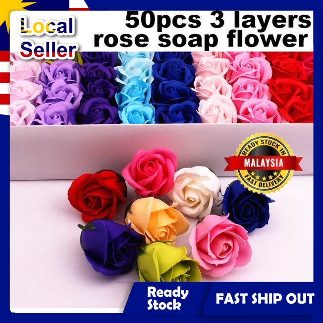 Rose Soap Flower 3 ชั้นพร้อม BASE BARE Soap Flower Rose Head Soap Flower Head Base Bunga Sabun
