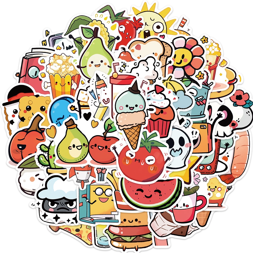 สติกเกอร์ ลายการ์ตูนผลไม้ กันน้ํา สําหรับติดตกแต่งหมวกกันน็อค จักรยาน 50 ชิ้น