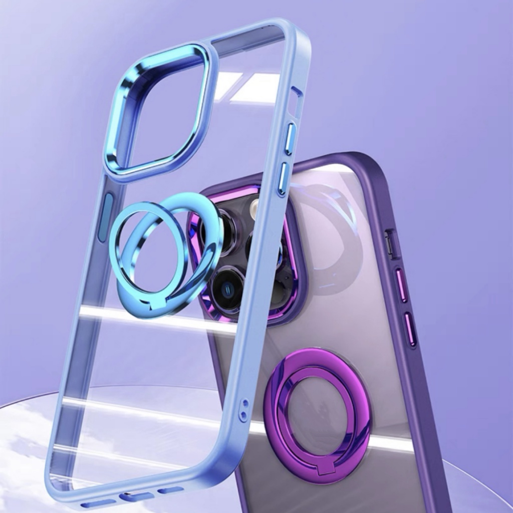 เคสโทรศัพท์มือถือ PC ใส กันกระแทก ปิดด้านหลัง แบบแข็ง ลายดาว พร้อมแหวนขาตั้ง สองสี หรูหรา สําหรับ iPhone 11 12 13 14 Pro Max 14 Plus