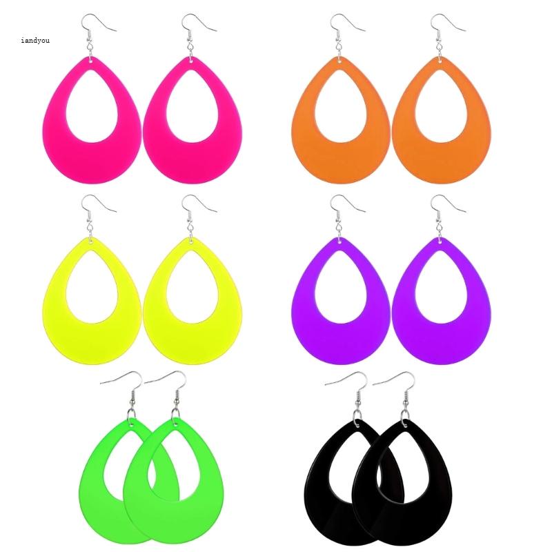 ต่างหูพลาสติกนีออน สีแดง สีเขียว หลากสี สไตล์วินเทจ สําหรับผู้หญิง 1 คู่