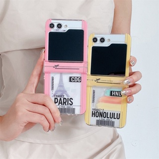 3in1 เคสโทรศัพท์มือถือแบบแข็ง ใส ลายตั๋วเครื่องบิน สีชมพู สําหรับ Samsung Galaxy Z Flip 5 4 3 5G Z Flip3 Flip4 Flip5