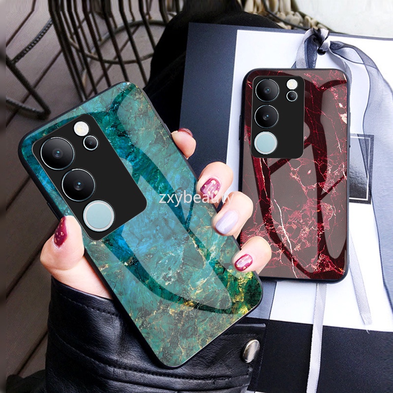 เคสป้องกันโทรศัพท์มือถือกระจกนิรภัย TPU แบบนิ่ม ลายหินอ่อน สําหรับ Vivo V29 5G Pro Lite 2023 V29 V29