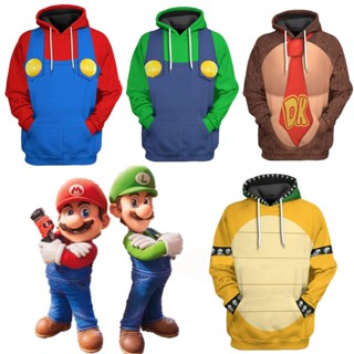 เสื้อกันหนาว เสื้อฮู้ดดี้ พิมพ์ลายอนิเมะ Super Mario Bros 3D สําหรับเด็ก