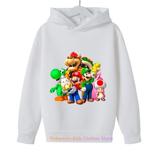 เสื้อกันหนาว พิมพ์ลาย Super Mario Bros แฟชั่นฤดูใบไม้ร่วง สําหรับเด็กผู้ชาย และเด็กผู้หญิง อายุ 4-12 ปี