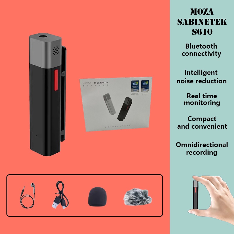 Moza Sabinetek SmartMike+ S610 ไมโครโฟนไร้สาย บลูทูธ ลดเสียงรบกวน สําหรับโทรศัพท์มือถือ กลางแจ้ง
