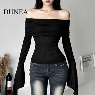 Dunea เสื้อยืด แขนยาว เปิดไหล่ เปิดหลัง สีพื้น เซ็กซี่ สําหรับผู้หญิง