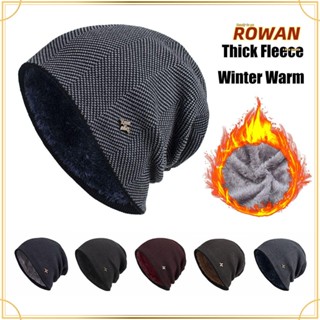 Rowans หมวกถัก หมวกขนแกะ ผ้าฝ้าย แบบหนา ลายหัวกะโหลก สําหรับผู้ชาย