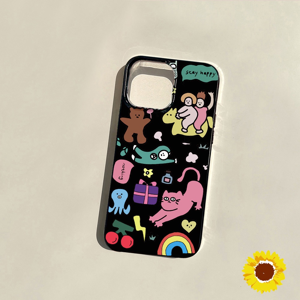 เยลลี่สีดำการ์ตูนนุ่มสำหรับ For iPhone15 11 17 13 16 12 14 Pro Max Air 7 8Plus XSMax XR X SE2ฝาครอบป้องกันปลอกซิลิโคน