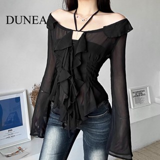 Dunea เสื้อซีทรู ตาข่าย ขอบไม้ เซ็กซี่ สําหรับผู้หญิง