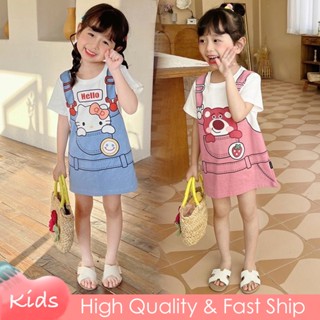 ชุดเดรสคอสเพลย์ Hello Kitty Lotso ผ้าฝ้าย แขนสั้น สีชมพู สีฟ้า สําหรับเด็กผู้หญิง