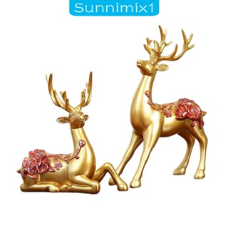 [Sunnimix1] ฟิกเกอร์เรซิ่น รูปกวางเรนเดียร์ กวางเอลก์ คริสต์มาส สร้างสรรค์ สําหรับตกแต่งบ้าน ออฟฟิศ 2 ชิ้น