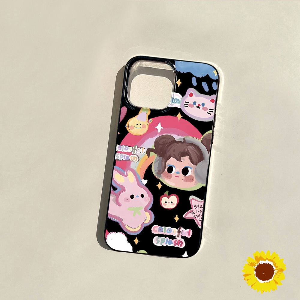เจลลี่สีดำน่ารักการ์ตูนนุ่มสำหรับFor iPhone 11 17 13 16 12 14 15 Pro Max 7 8 Plus XsMax Air XR X SE2ฝาครอบป้องกันซิลิโคน
