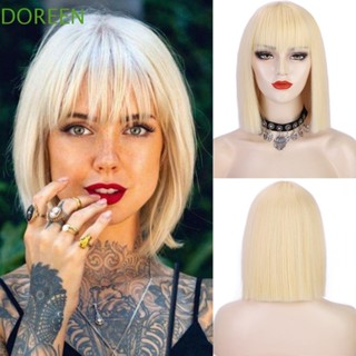 Doreen วิกผมบ๊อบตรง วิกผมแฟชั่น ปาร์ตี้ นุ่ม ผู้หญิง สีน้ําตาล สีชมพู สีดําธรรมชาติ สีบลอนด์ ไฟเบอร์ทนความร้อน