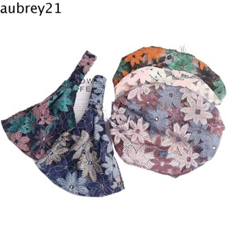 Aubrey1 ที่คาดผม ผ้าโพกหัว ผ้าลูกไม้ กลวง ลายดอกไม้ สีขาว สําหรับผู้หญิง