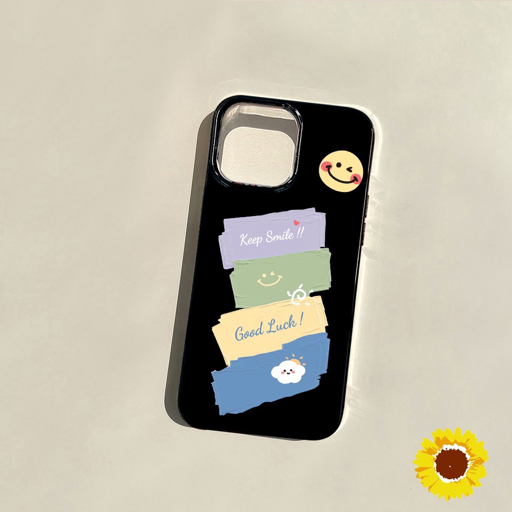 Jelly Black Keep SmileสำหรับIPhone 11 12 13 14 15 Pro Max 7 8 Plus XS Max XR X SE 2 ฝาครอบป้องกันปลอกซิลิโคน