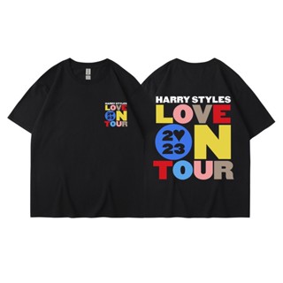 เสื้อยืด พิมพ์ลายตัวอักษร Love On Tour สไตล์แฮร์รี่ สตรีท ใส่สบาย ระบายอากาศ หลากสี สําหรับผู้ชาย และผู้หญิง