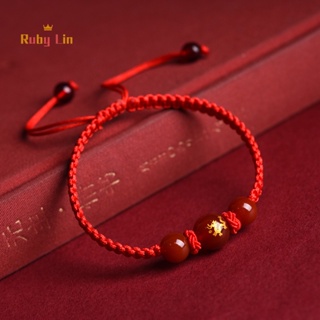 Ruby Lin สร้อยข้อมือเชือก สีแดง นําโชค ลายราศีมังกร สไตล์จีน 2024 ของขวัญปีใหม่