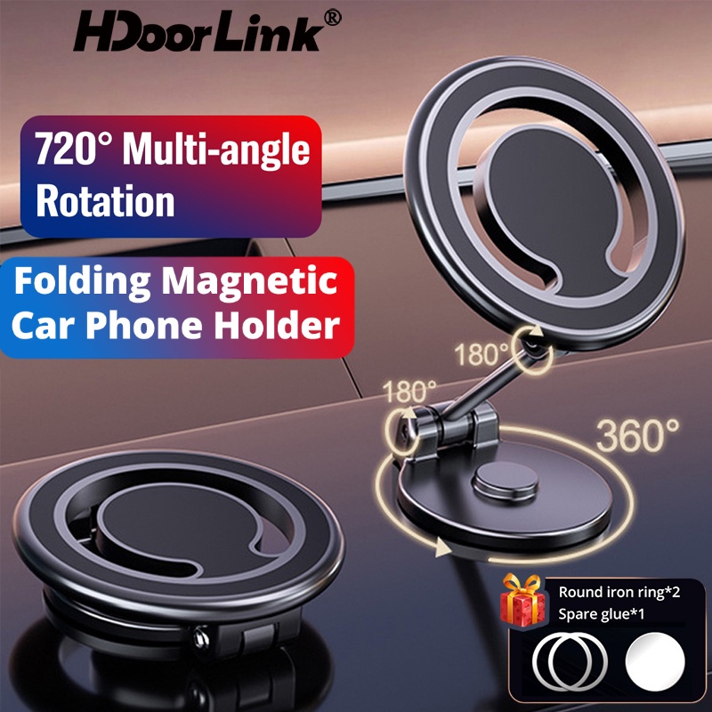Hdoorlink ที่วางโทรศัพท์แม่เหล็กสากลสำหรับ MAG-Safe โลหะพับได้แดชบอร์ดรถรองรับมือถือขาตั้ง GPS