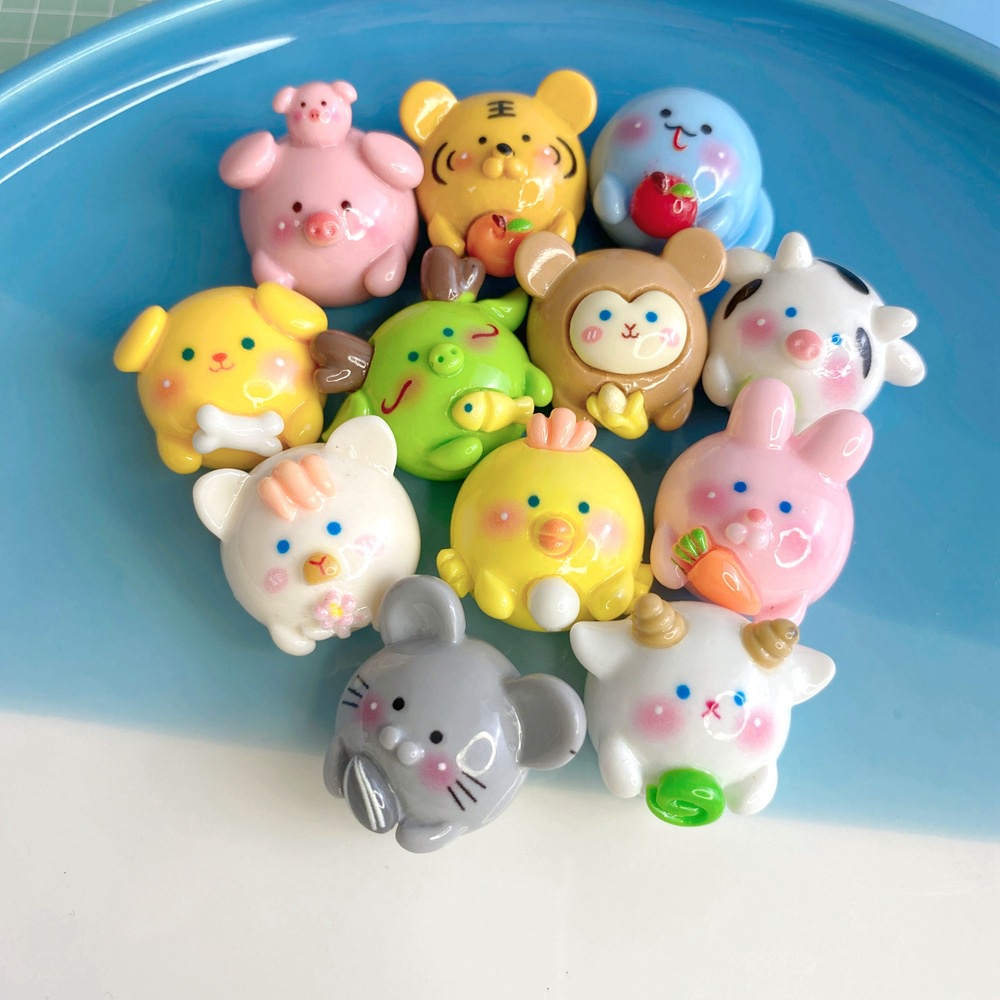 10 ชิ้น สิบสอง ราศีจีน ป้ายหลังแบน เจียรหลังเบี้ย สําหรับกิ๊บติดผม โทรศัพท์ เครื่องประดับ งานฝีมือ อุปกรณ์ตกแต่ง