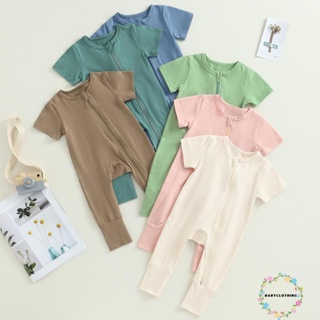 Babyclothes- ชุดนอนจั๊มสูทรอมเปอร์ แขนยาว คอกลม มีซิป สีพื้น สําหรับเด็กทารกแรกเกิด