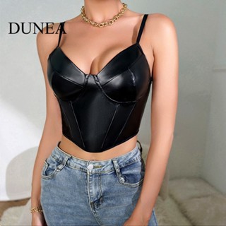 Dunea เสื้อกล้ามครอป หนัง Pu ทรงสลิม เซ็กซี่ สําหรับผู้หญิง