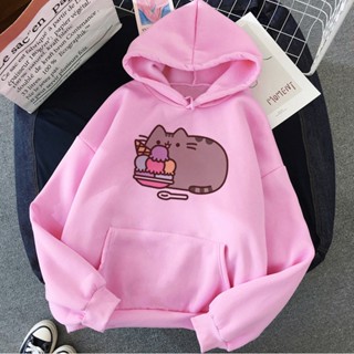 Pusheen เสื้อกันหนาว มีฮู้ด สไตล์วินเทจ สตรีท สําหรับผู้หญิง 2023 y2k