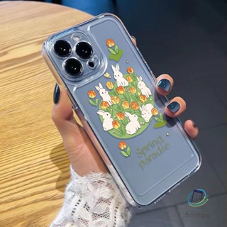 โปร่งใสเคสโทรศัพท์ สําหรับไอโฟน 11 12 13 14 15 Pro Max 7 8 Plus XR X XS MAX SE สวนกระต่าย เปลือกกันกระแทกนุ่ม