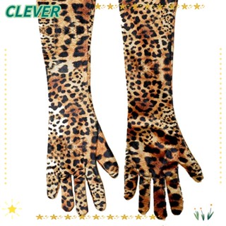 Clever ถุงมือยาว ผ้ากํามะหยี่ พิมพ์ลายเสือดาว สีทอง สไตล์พังก์ สําหรับงานปาร์ตี้