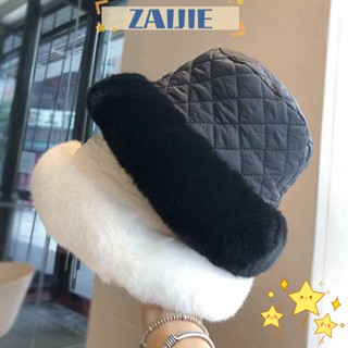 Zaijie24 หมวกบักเก็ต ผ้าฝ้าย ขนนิ่ม อบอุ่น เหมาะกับฤดูหนาว สําหรับผู้หญิง