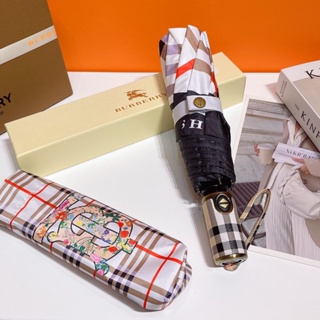 Burberry ร่มกันแดดอัตโนมัติ พับได้ แบบพกพา ขนาดเล็ก ทนทาน กันรังสียูวี