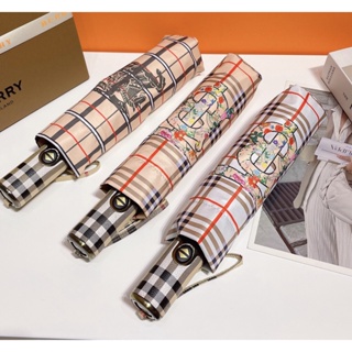 Burberry ร่มกันแดดอัตโนมัติ พับได้ แบบพกพา ขนาดเล็ก ทนทาน กันรังสียูวี