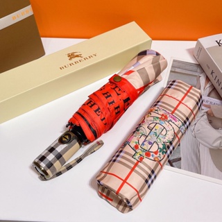 Burberry ร่มกันแดดอัตโนมัติ พับได้ แบบพกพา ขนาดเล็ก ทนทาน กันรังสียูวี