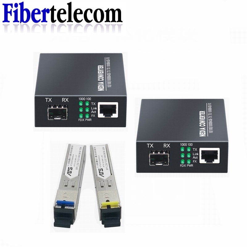 1 คู่ไฟเบอร์ออปติก Media Converter 1 SFP ถึง 1 RJ45 พร้อมโมดูล SFP 5KM/20KM